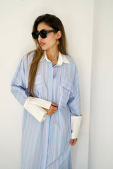 LUMA - Oversized Shirt dress - Blue - Modestories