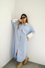 LUMA - Oversized Shirt dress - Blue - Modestories