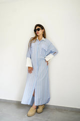 LUMA - Oversized Shirt dress - Blue - Modestories