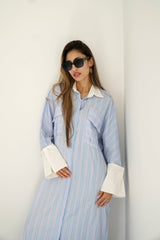 LUMA - Oversized Shirt dress - Blue - Modestories