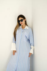 LUMA - Oversized Shirt dress - Blue - Modestories