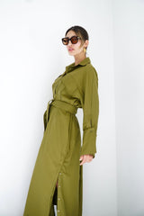 LUMA - Oversized Shirt dress - Olive green - Modestories