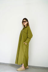 LUMA - Oversized Shirt dress - Olive green - Modestories