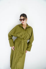 LUMA - Oversized Shirt dress - Olive green - Modestories