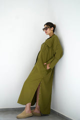 LUMA - Oversized Shirt dress - Olive green - Modestories