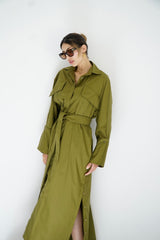 LUMA - Oversized Shirt dress - Olive green - Modestories