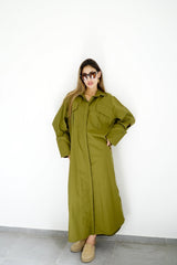 LUMA - Oversized Shirt dress - Olive green - Modestories
