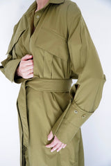 LUMA - Oversized Shirt dress - Olive green - Modestories