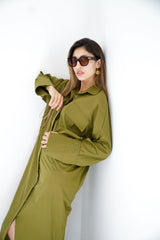LUMA - Oversized Shirt dress - Olive green - Modestories