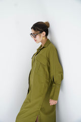 LUMA - Oversized Shirt dress - Olive green - Modestories
