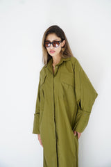 LUMA - Oversized Shirt dress - Olive green - Modestories