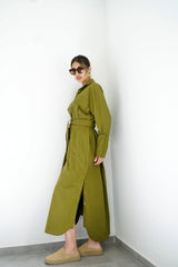 LUMA - Oversized Shirt dress - Olive green - Modestories