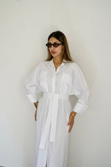 LUMA - Oversized Shirt dress - White - Modestories