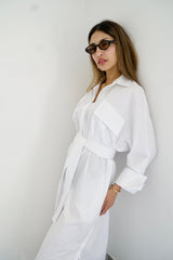 LUMA - Oversized Shirt dress - White - Modestories
