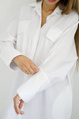 LUMA - Oversized Shirt dress - White - Modestories