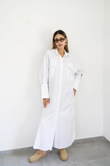 LUMA - Oversized Shirt dress - White - Modestories