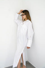LUMA - Oversized Shirt dress - White - Modestories