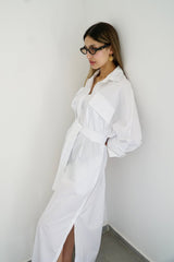LUMA - Oversized Shirt dress - White - Modestories