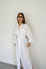LUMA - Oversized Shirt dress - White - Modestories