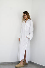 LUMA - Oversized Shirt dress - White - Modestories
