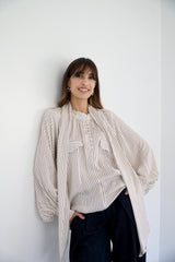 MARA - SHIRT WITH REMOVABLE SCARF - OFF WHITE & BURGUNDY - Modestories