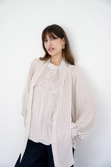 MARA - SHIRT WITH REMOVABLE SCARF - OFF WHITE & BURGUNDY - Modestories