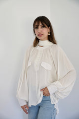 MARA - SHIRT WITH REMOVABLE SCARF - OFF WHITE STRIPED - Modestories