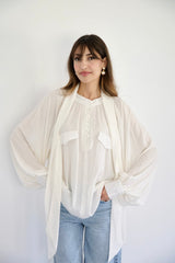 MARA - SHIRT WITH REMOVABLE SCARF - OFF WHITE STRIPED - Modestories