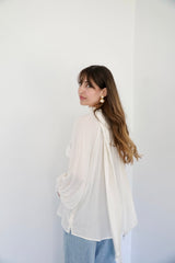 MARA - SHIRT WITH REMOVABLE SCARF - OFF WHITE STRIPED - Modestories
