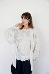 MARA - SHIRT WITH REMOVABLE SCARF - WHITE & DARK GREEN - Modestories